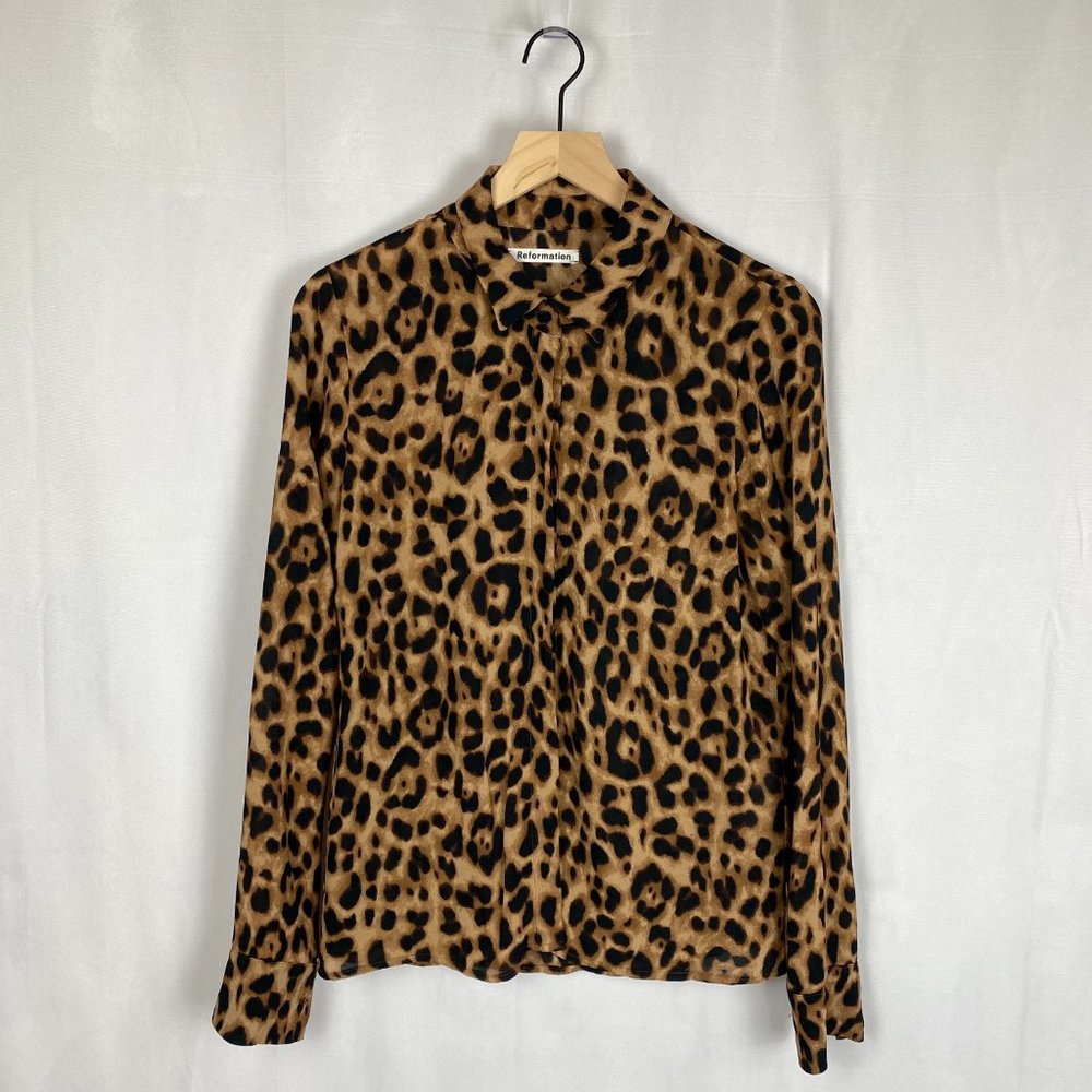 Reformation Violet Leopard Print Button Down Top - image 5